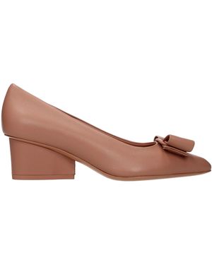 Ferragamo Leather Court Shoes - Brown