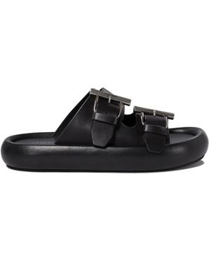 McQueen Double Buckle Slip-On Sandals For - Black