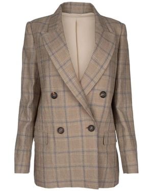 Brunello Cucinelli Blazer de lino Príncipe de Gales - Marrón