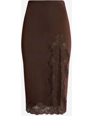 Balmain Midirock aus Strick und Spitze - Braun