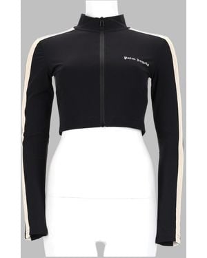 Palm Angels Cropped Zip Front Long Sleeve Athletic Top - Black