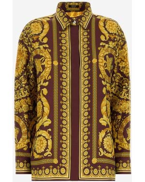 Versace Burgundy Marcos Silk Shirt - Yellow
