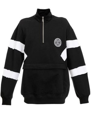 Balmain Kreis Logo Baumwolle Sweatshirt - Schwarz