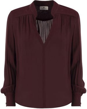 Elisabetta Franchi Georgette Blouse With Striped Pattern - Purple