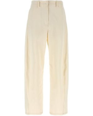 Magda Butrym Wide Leg Stretch Cotton Trousers With Asymmetric Stitching - Natural