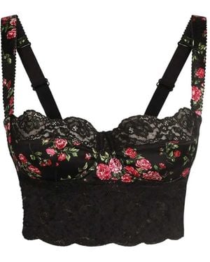 Dolce & Gabbana Kleiner Satin- Und Spitzen-Balconette-Bh Mit Rosen-Bouquet-Print - Schwarz