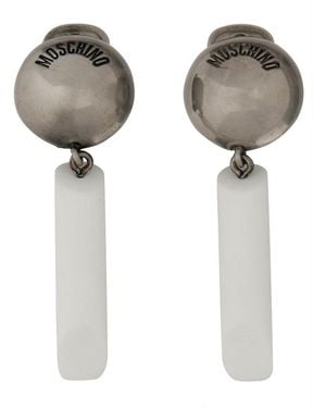 Moschino Logo Earrings - White