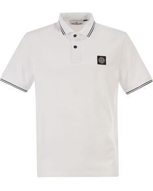 Stone Island Polo de corte slim de manga corta con parche de brújula de - Blanco