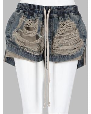 Rick Owens Heavily Distressed Elastic Waistband Denim Shorts - Black