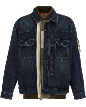 Sacai Nylon Insert Denim Jacket - Blue