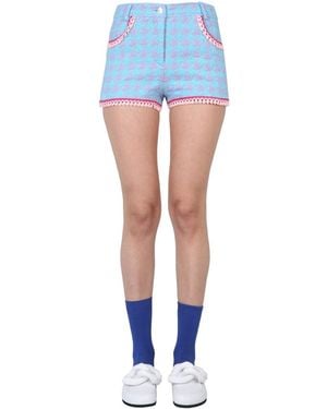 Moschino Houndstooth-Print Short Shorts - Blue