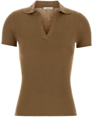 Max Mara Camel Wool Albero Polo Shirt - Brown