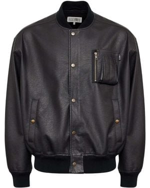 MM6 by Maison Margiela Faux Leather Bomber Jacket - Black