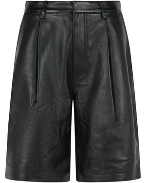 Michael Kors Pleated Leather Bermuda Shorts - Gray