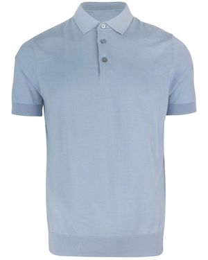 Paolo Pecora Polo Slim Con Bordi A Coste Celeste - Blau
