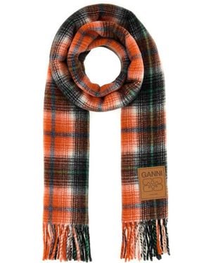 Ganni Embroidered Wool Scarf 200 Cm X 30 Cm - Orange