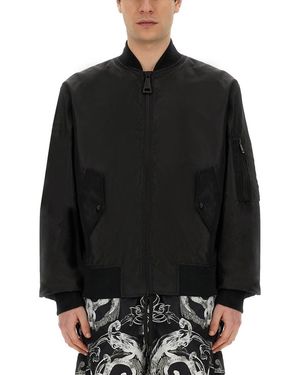 Versace Jeans Couture Logo Bomber Jacket With Long Sleeves - Black