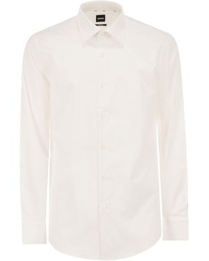 BOSS Slim-Fit-Hemd von aus bügelleichter Stretch-Baumwollpopeline - Weiß