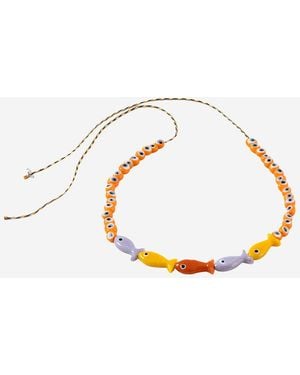 Sorbet Island Fabric And Glass Bead Necklace - Metallic
