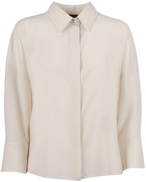 Fabiana Filippi Camicia Cropped Manica 3/4,Dettaglio Filo Diamante Tagli Colour Burro - White