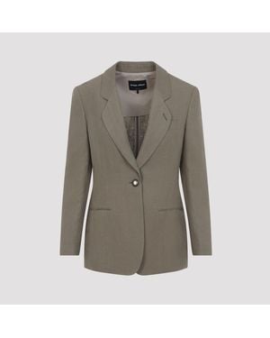 Giorgio Armani Tailored Linen Blazer With Notched Lapels And - Grau