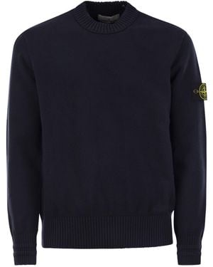 Stone Island Cotton Blend Crew Neck Jumper - Blu