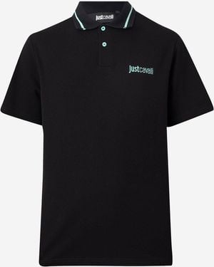 Just Cavalli Cotton Polo Shirt With Two Tone Collar And Logo - Black
