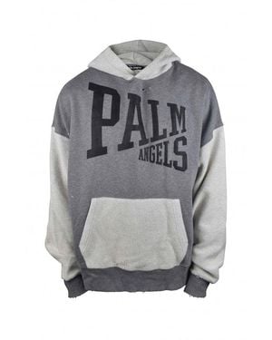 Palm Angels Patchwork Yoke Hooded Sweatshirt With Distressed Details - Grey