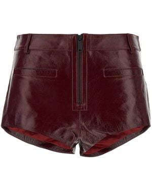 Self-Portrait Craqué Leather Shorts - Red