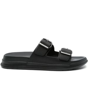 Tommy Hilfiger Lederen Sandalen Met Dubbele Riem - Zwart