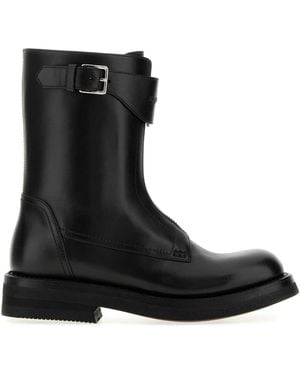 McQueen Leather Biker Boots - Black