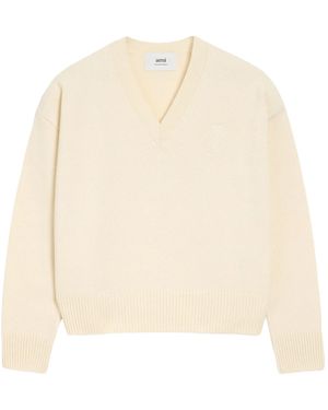 Ami Paris Ami De Coeur Pullover Mit V-Ausschnitt - Natur