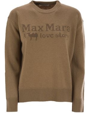 Max Mara Veronica Wool E Cashmere Crew Neck Miciter - Marrone