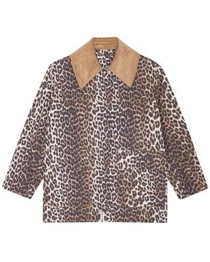 Ganni Leopard Print Midi Jacket - Black