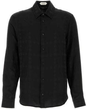 Versace Medusa Motif Vintage-Inspired Silk Crepe Satin Shirt - Black