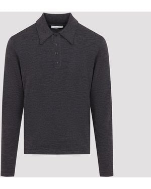 Lemaire L/S Knitted Polo Jumper - Blue