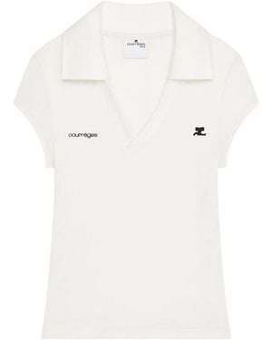 Courreges Logo Cropped Polo Shirt - White