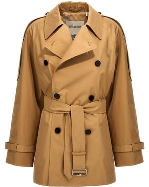 Burberry Double Breasted Short Trench Coat - Naturel
