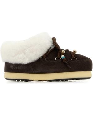 Moon Boot Brown Suede Evx Slip Ons - Black