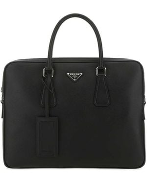 Prada Leather Brief Case - Black