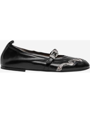 Sartore Leather And Python Ballerina Flats - Black