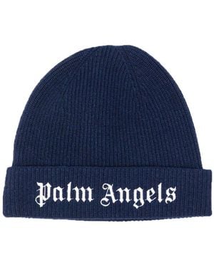 Palm Angels Knit Logo Beanie - Blue