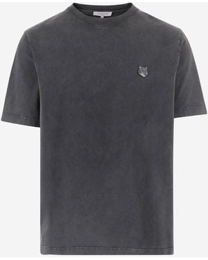 Maison Kitsuné Camiseta de algodón con logo de zorro bordado de Maison Kitsune - Negro