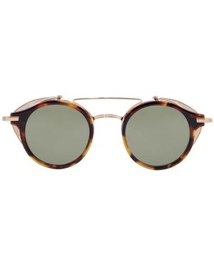 Thom Browne Occhiali Da Sole Rotondi Titanio Acetato Tartarugato Lenti Verdi-Uomo - Marrone