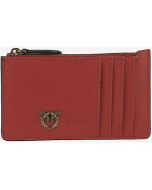 Pinko Leather Love Birds Card Holder - Red