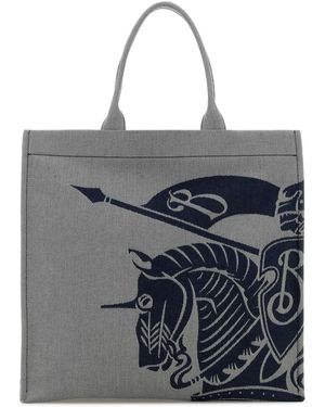 Burberry Embroidered Canvas Shopping Bag - Grey