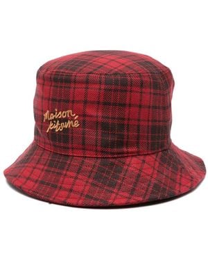 Maison Kitsuné Cappello Bucket A Quadri Con Ricamo - Rosso