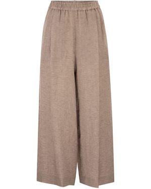 Fabiana Filippi Leinenhose mit weitem Bein, elastischem Bund und Monile-Detail - Natur