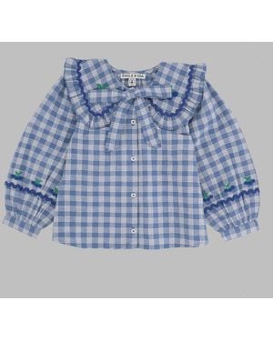 Emile Et Ida Girls Mini Grand Carreau Button-Front Blouse - Blue