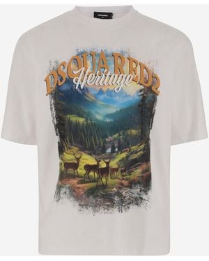 DSquared² Baumwoll -T -Shirt mit Druck - Grau